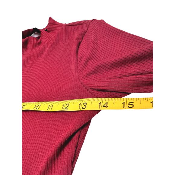 Lulus Wine- Red Ribbed Cut-Out Mock Neck Bodysuit Size XS - Picture 7 of 8